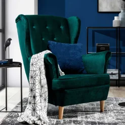 Samt Ohrensessel in Dunkelgrün - Teas^Wohnen Outlet