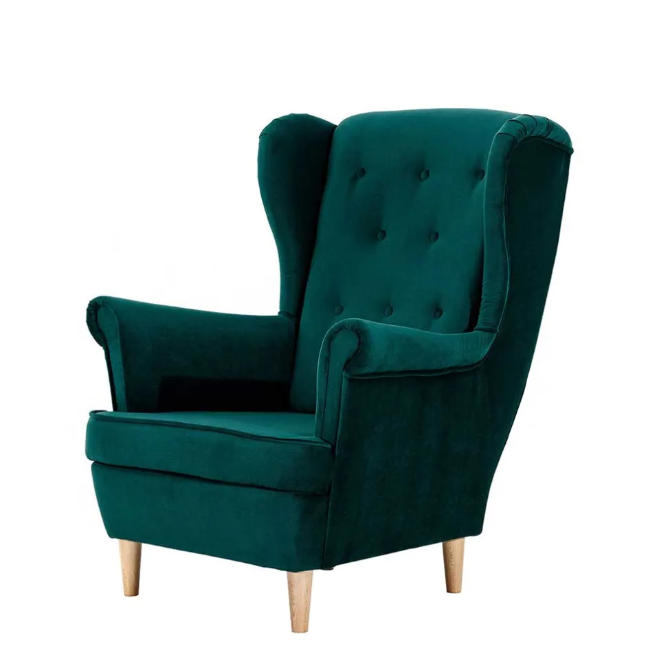 Samt Ohrensessel in Dunkelgrün - Teas^Wohnen Outlet