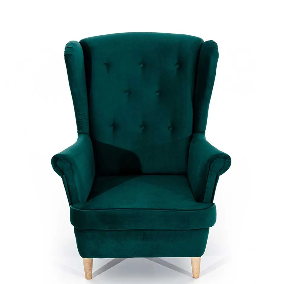 Samt Ohrensessel in Dunkelgrün - Teas^Wohnen Outlet
