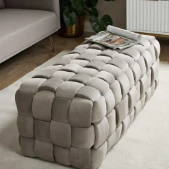 Samt Polsterbank in Taupe - Flechtoptik - Josch^Wohnen Best