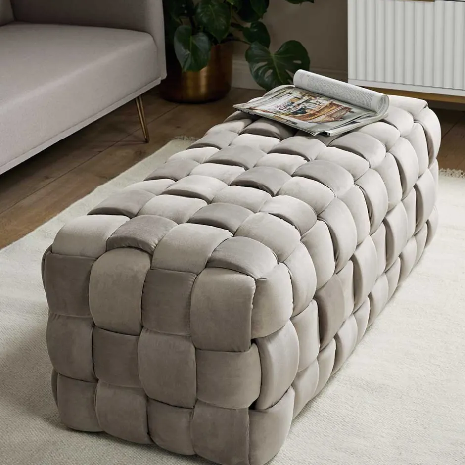 Samt Polsterbank in Taupe - Flechtoptik - Josch^Wohnen Best