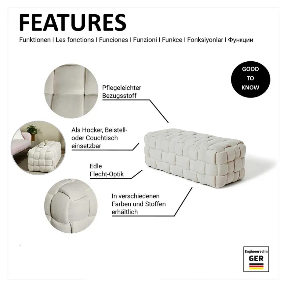 Samt Polsterbank in Taupe - Flechtoptik - Josch^Wohnen Best