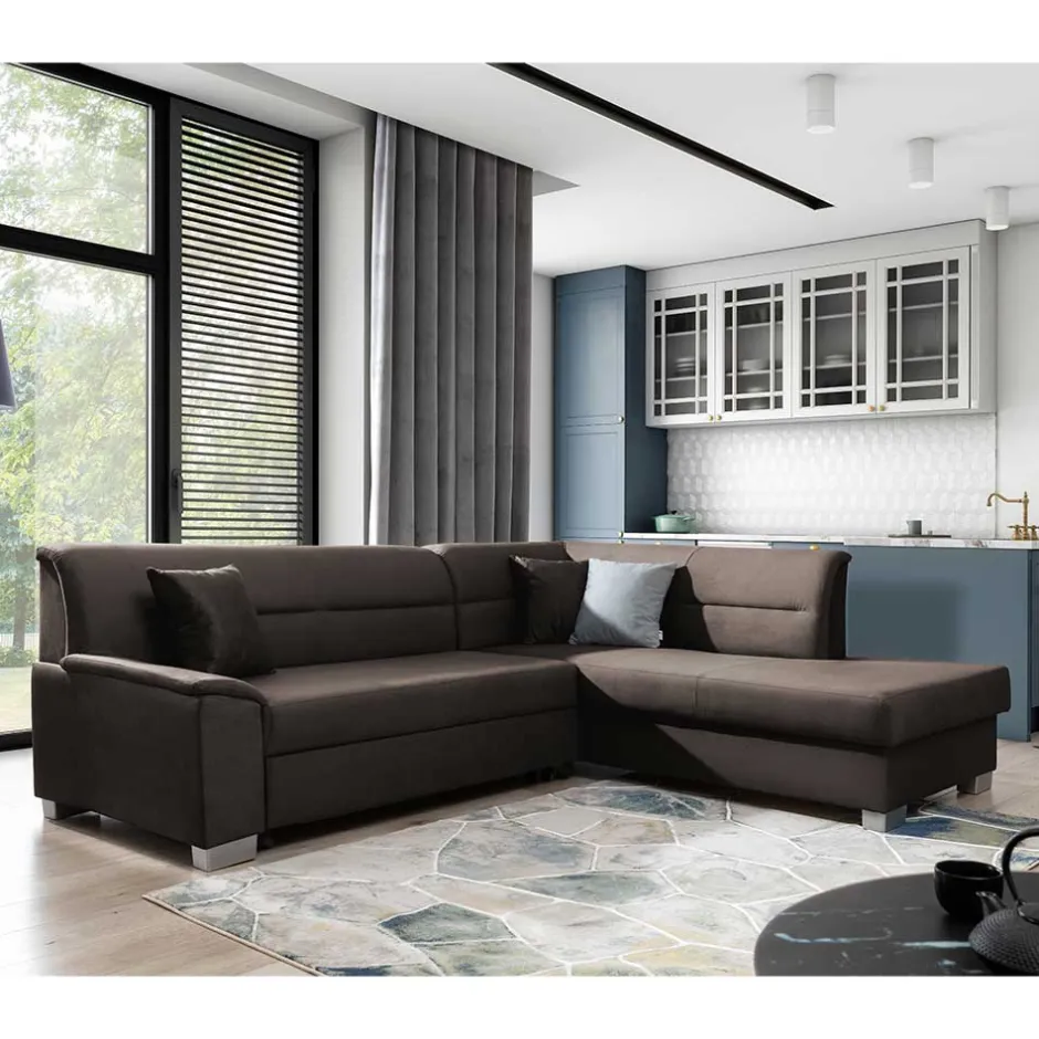 Samt Polsterecke in Dunkelbraun - Vitablo^Wohnen Sale