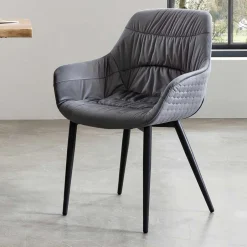 Samt Polsterstuhl mit Armlehnen in Grau - Duong^Wohnen