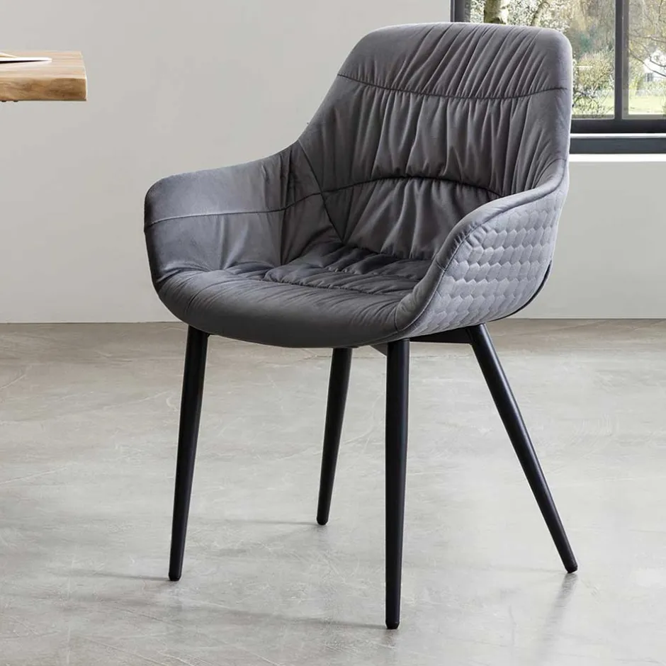 Samt Polsterstuhl mit Armlehnen in Grau - Duong^Wohnen