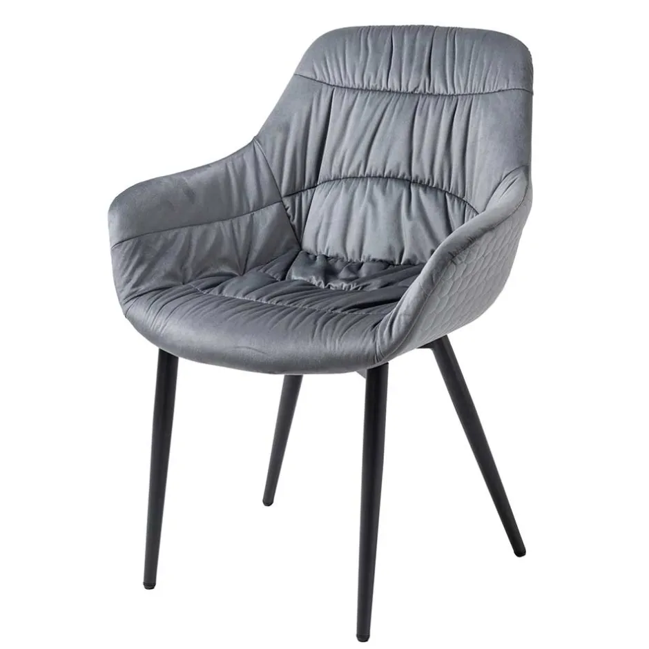 Samt Polsterstuhl mit Armlehnen in Grau - Duong^Wohnen