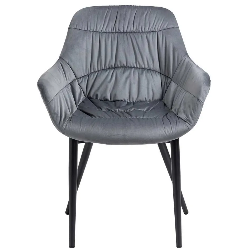 Samt Polsterstuhl mit Armlehnen in Grau - Duong^Wohnen