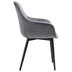 Samt Polsterstuhl mit Armlehnen in Grau - Duong^Wohnen