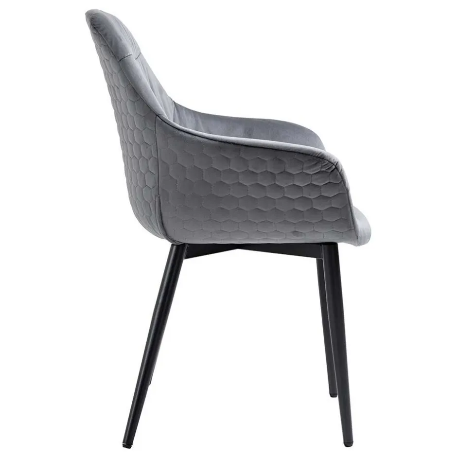 Samt Polsterstuhl mit Armlehnen in Grau - Duong^Wohnen