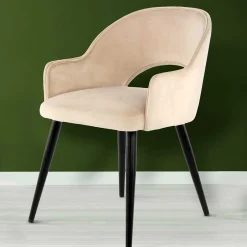 Samt Polsterstuhl mit Armlehnen in Creme - Custon (2er Set)^Wohnen New