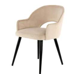 Samt Polsterstuhl mit Armlehnen in Creme - Custon (2er Set)^Wohnen New