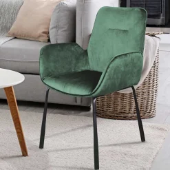 Wohnen Samt Polsterstuhl mit Armlehnen in Grün - Panura