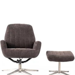 Wohnen Samt Retrosessel mit Fußhocker - Gilianoa (zweiteilig)