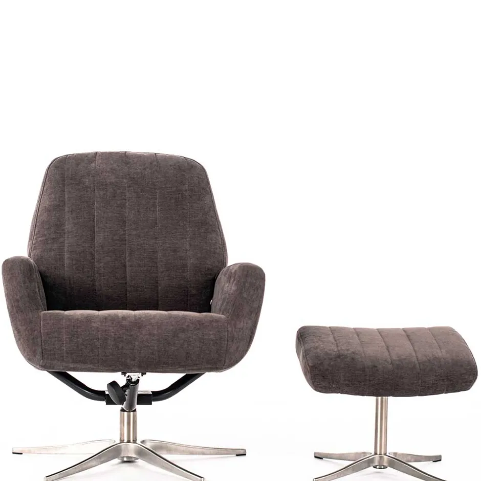 Wohnen Samt Retrosessel mit Fußhocker - Gilianoa (zweiteilig)