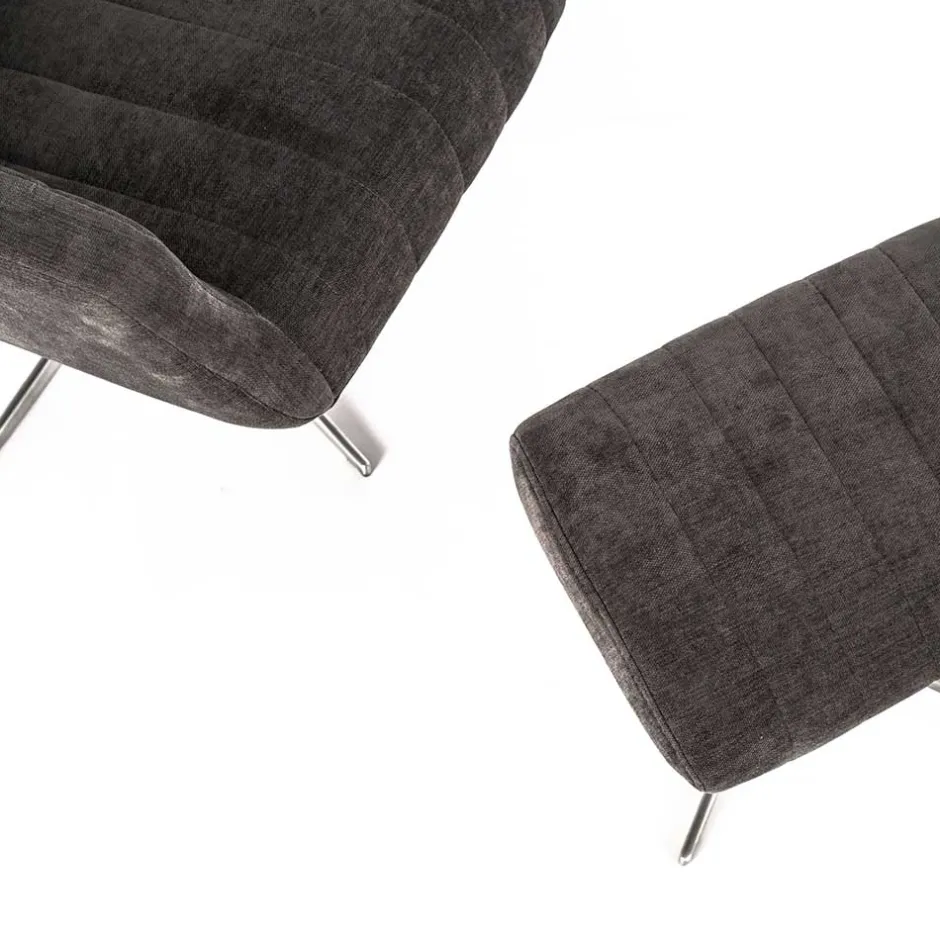 Wohnen Samt Retrosessel mit Fußhocker - Gilianoa (zweiteilig)