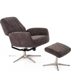 Wohnen Samt Retrosessel mit Fußhocker - Gilianoa (zweiteilig)