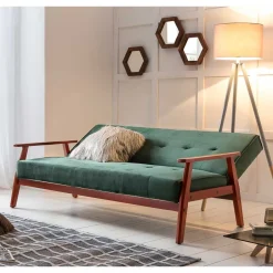 Wohnen Samt Schlafsofa in Dunkelgrün & Kirschbaum - Sanfernada