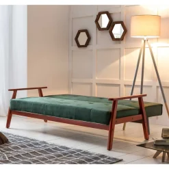 Wohnen Samt Schlafsofa in Dunkelgrün & Kirschbaum - Sanfernada