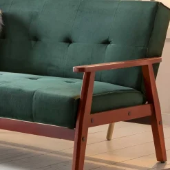 Wohnen Samt Schlafsofa in Dunkelgrün & Kirschbaum - Sanfernada