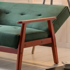 Wohnen Samt Schlafsofa in Dunkelgrün & Kirschbaum - Sanfernada
