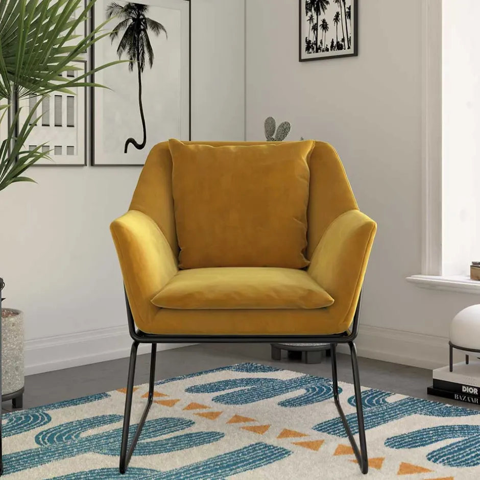 Wohnen Samt Sessel in Gelb Samt - Meckey