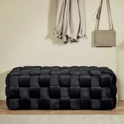 Wohnen Samt Sitzbank in Schwarz Flechtdesign - Addara