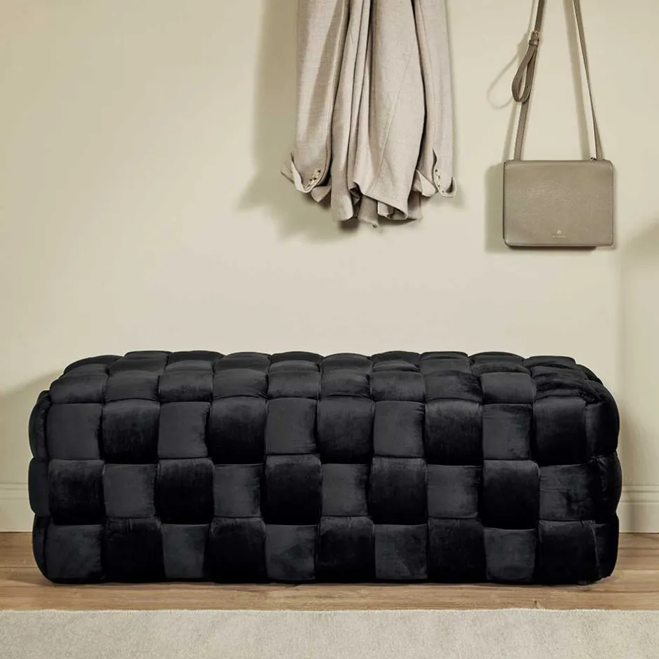 Wohnen Samt Sitzbank in Schwarz Flechtdesign - Addara