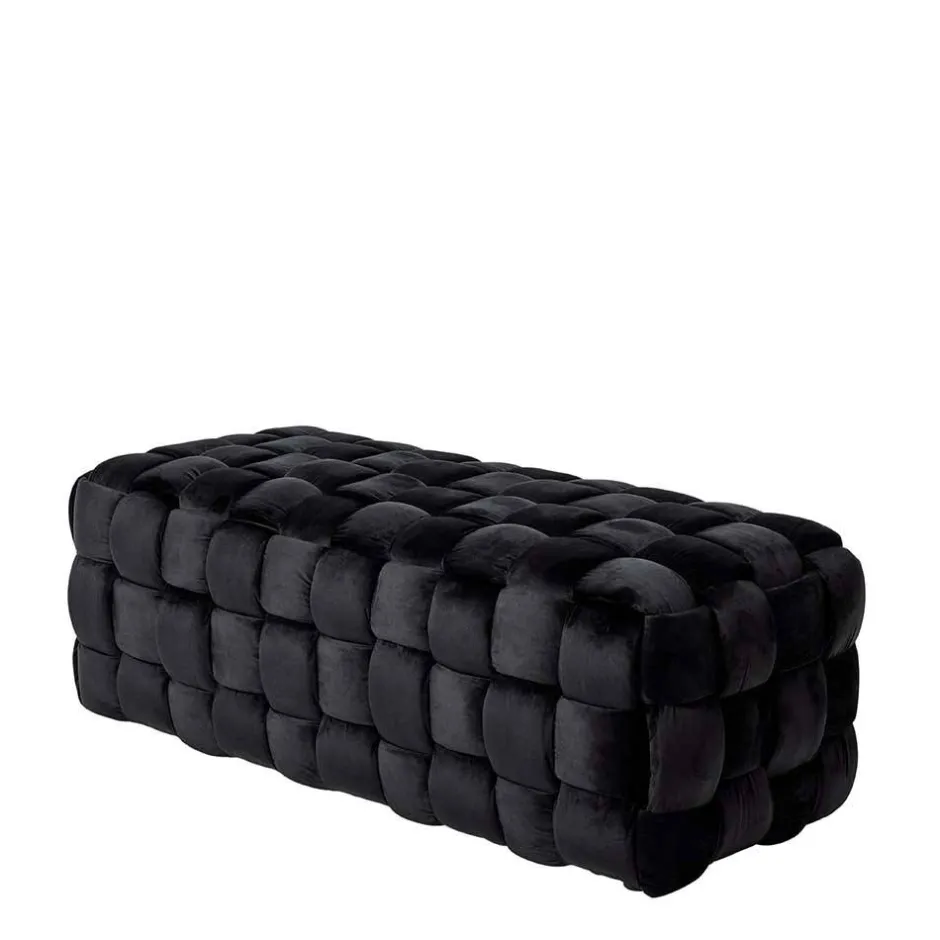 Wohnen Samt Sitzbank in Schwarz Flechtdesign - Addara