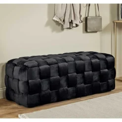 Wohnen Samt Sitzbank in Schwarz Flechtdesign - Addara