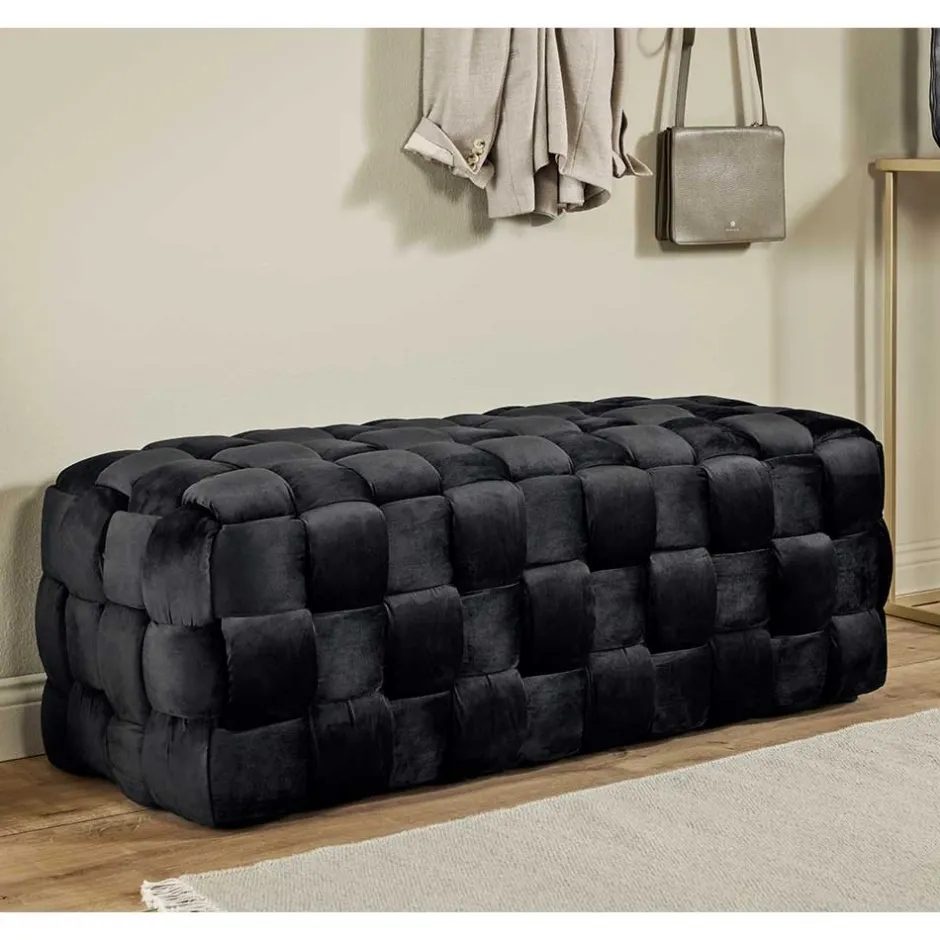 Wohnen Samt Sitzbank in Schwarz Flechtdesign - Addara