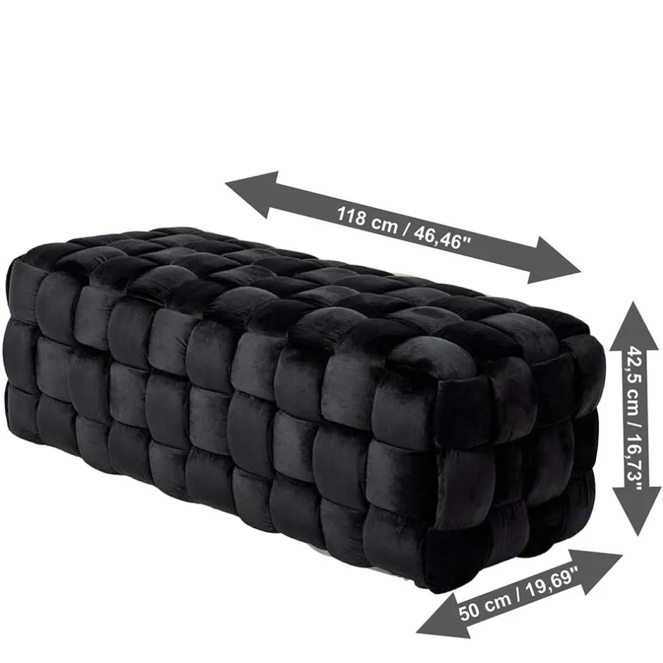 Wohnen Samt Sitzbank in Schwarz Flechtdesign - Addara