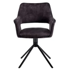 Wohnen Samt Tischsessel in Anthrazit - Keviz (2er Set)