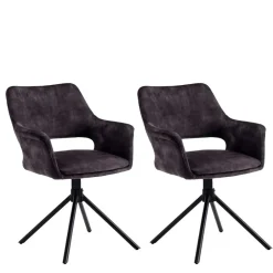 Wohnen Samt Tischsessel in Anthrazit - Keviz (2er Set)