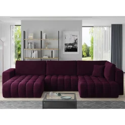 Samt U-Couch in Dunkelrot - Viersitzer - Lakes^Wohnen Hot