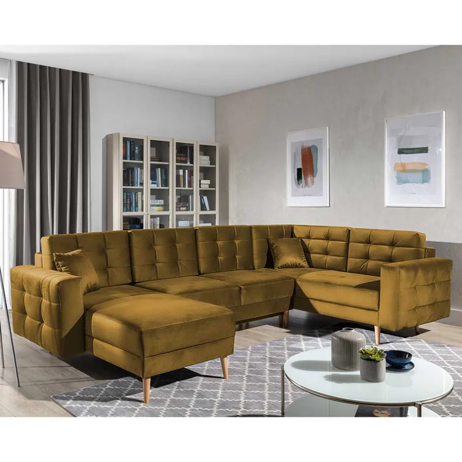 Samt U-Sofa in Senfgelb - Janluca^Wohnen