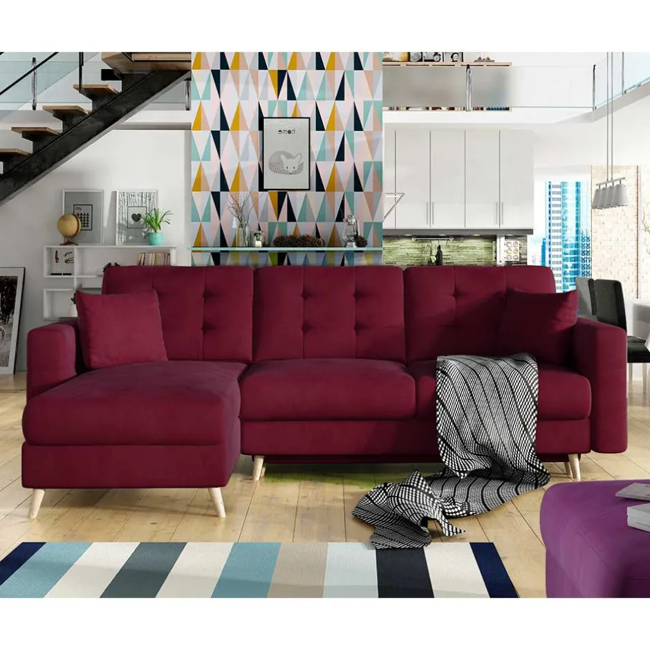 Samt-L-Sofa in Bordeaux Rot - Delphima^Wohnen Hot