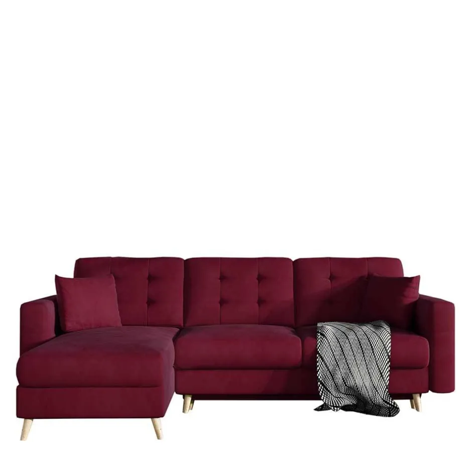 Samt-L-Sofa in Bordeaux Rot - Delphima^Wohnen Hot