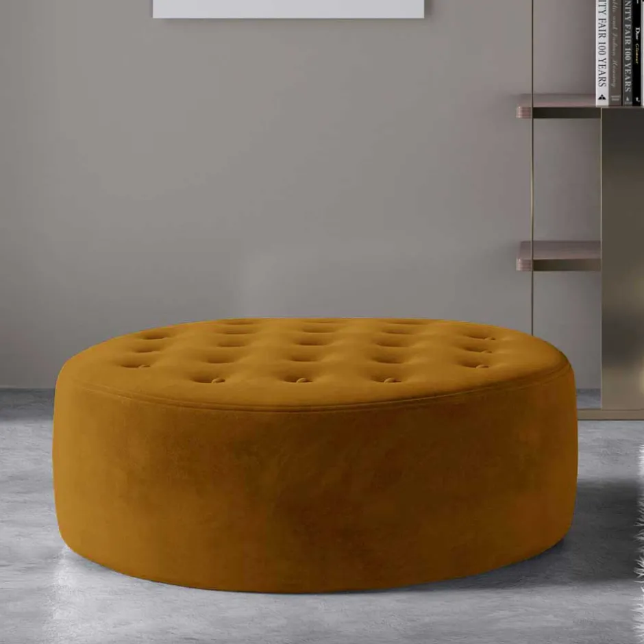 Wohnen Samt-Polsterhocker in Senfgelb - Baixon