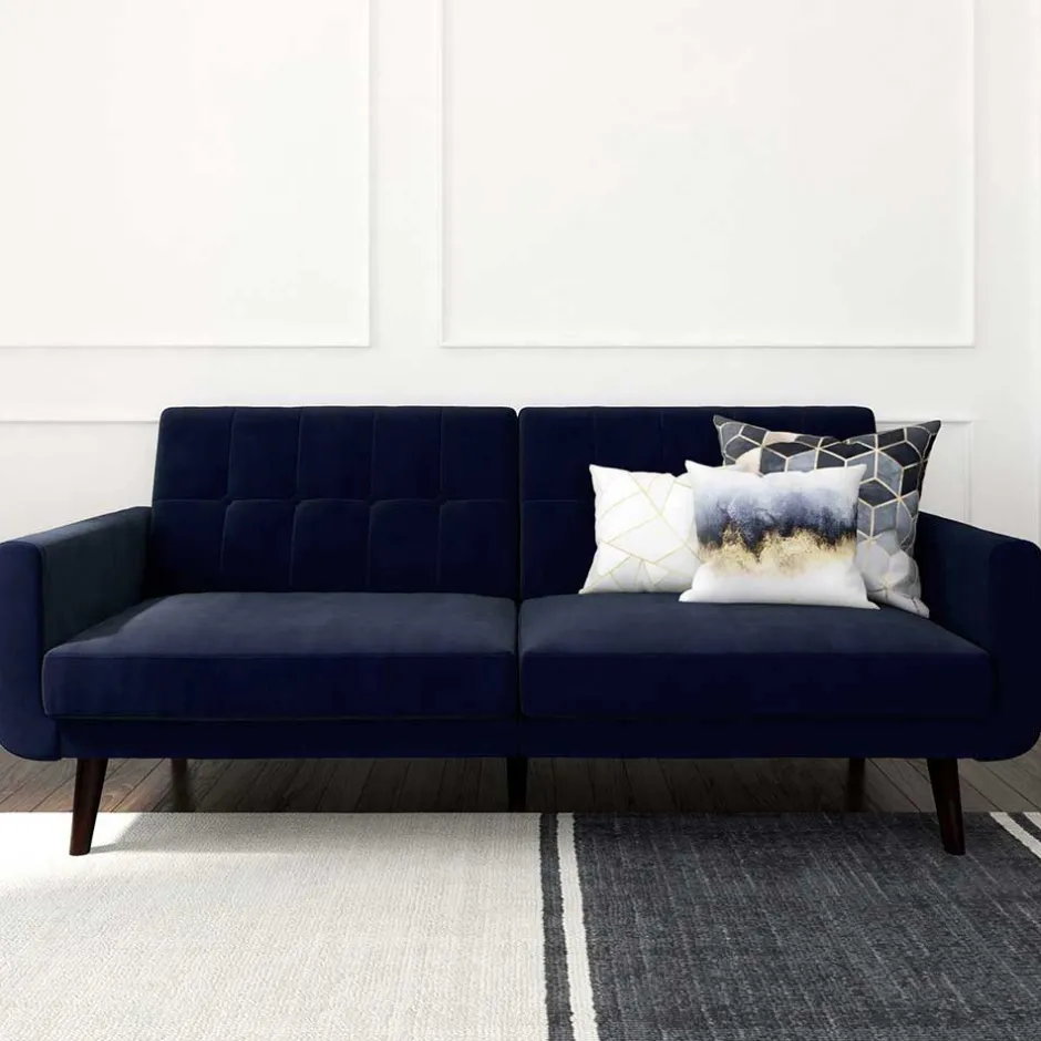 Samtsofa mit Bettfunktion in Blau - Luzillo^Wohnen