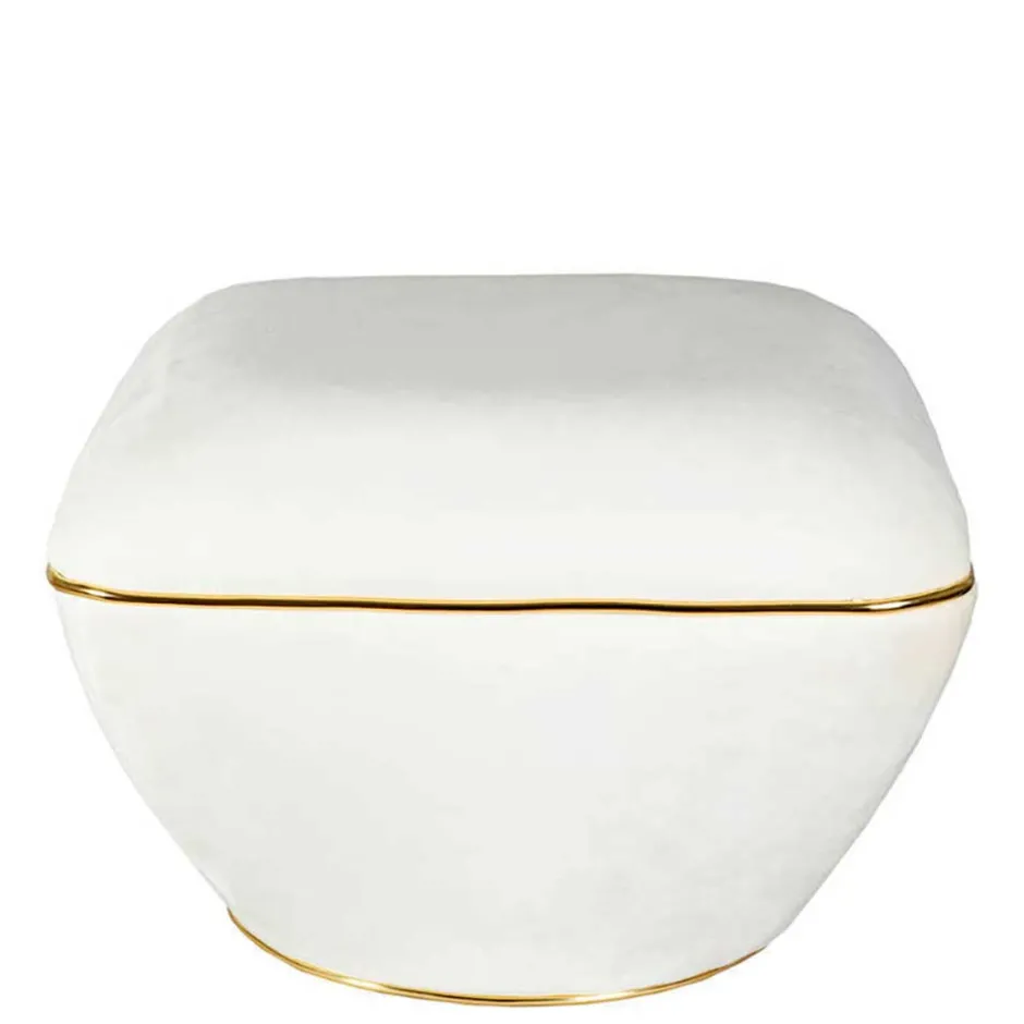 Samtvelours Hocker in Cremeweiß - Cedrom^Wohnen Outlet