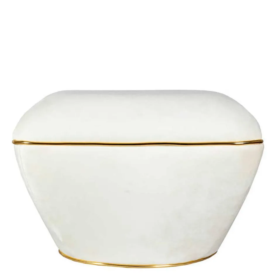 Samtvelours Hocker in Cremeweiß - Cedrom^Wohnen Outlet