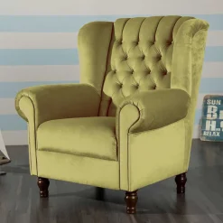 Wohnen Samtvelours Ohrensessel im Chesterfield Look - Erulina