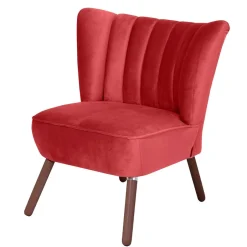 Samtvelours Sessel in Rot und Nussbaum - Darand^Wohnen Sale