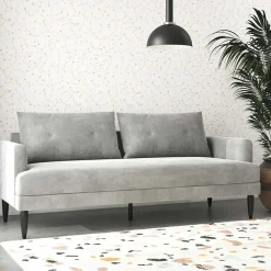 Wohnen Samt-Wohnzimmercouch in Hellgrau - Belpasso