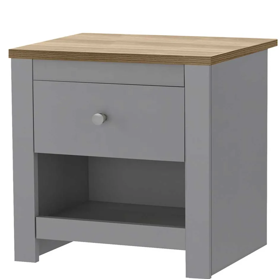 Wohnen Scandi Chic Nachtkommode in Grau mit Eiche - Donia