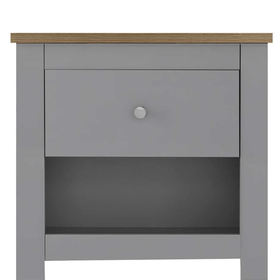 Wohnen Scandi Chic Nachtkommode in Grau mit Eiche - Donia