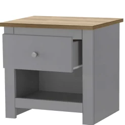 Wohnen Scandi Chic Nachtkommode in Grau mit Eiche - Donia