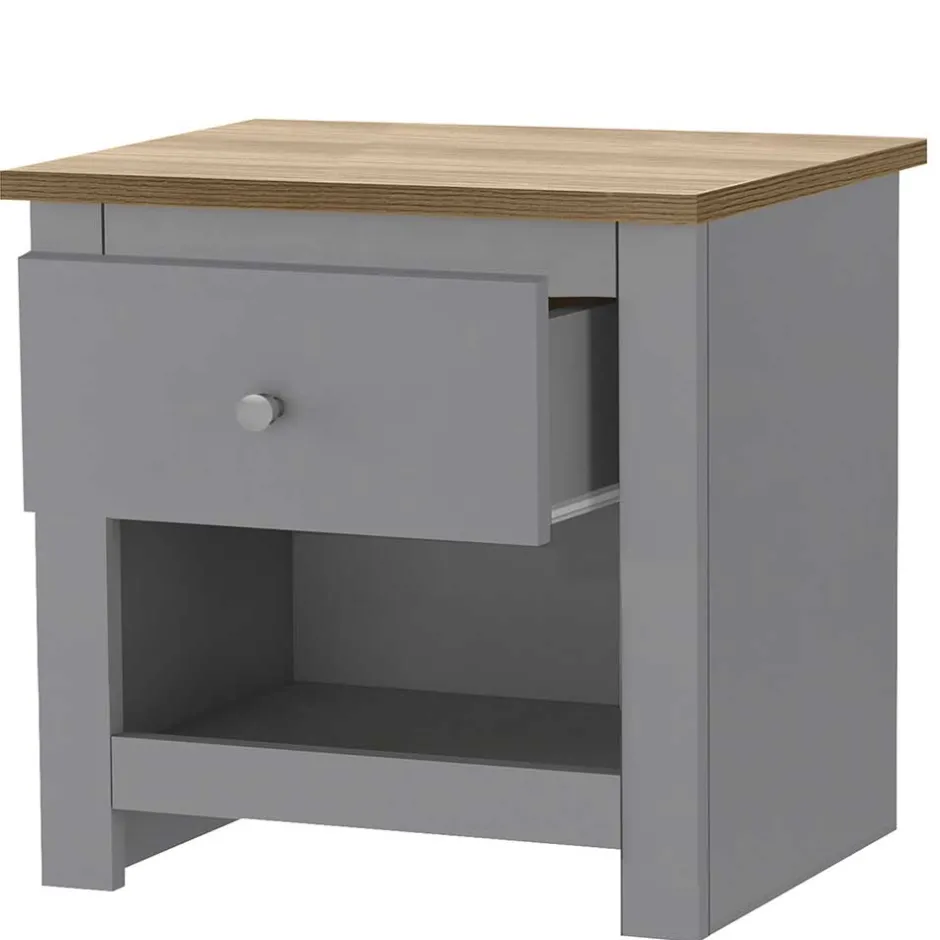 Wohnen Scandi Chic Nachtkommode in Grau mit Eiche - Donia