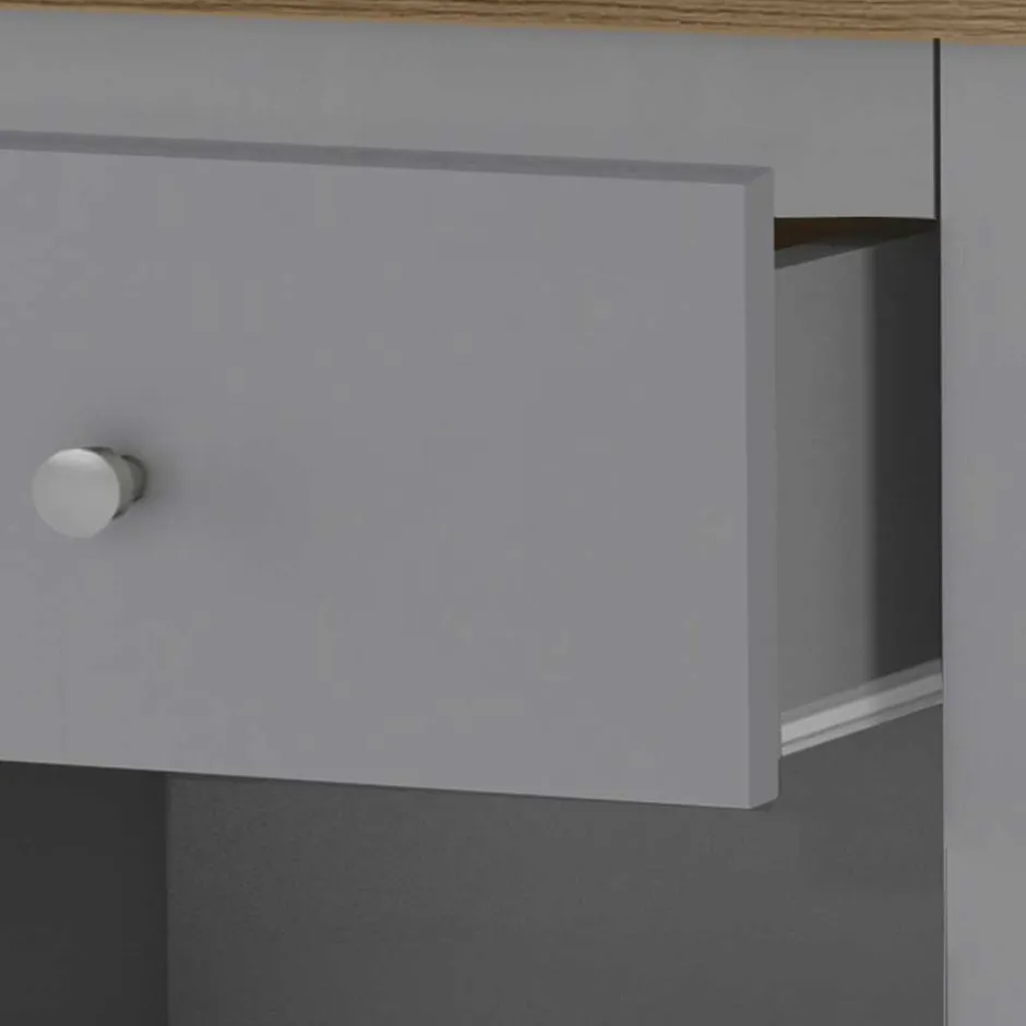 Wohnen Scandi Chic Nachtkommode in Grau mit Eiche - Donia