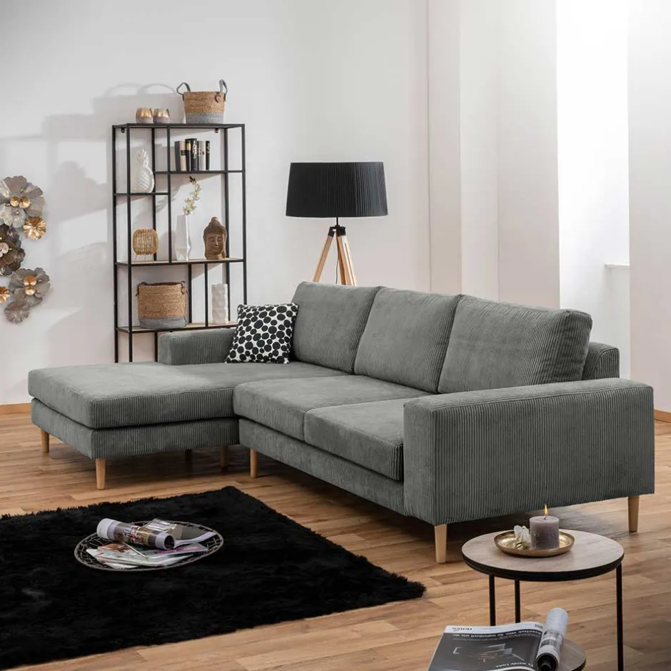 Scandi Ecksofa in Anthrazit mit Buche - Lidio^Wohnen New